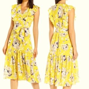 Eliza J Yellow Floral Ruffle Dress